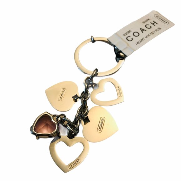 NEW Coach Heart Charms Crystals Key FOB keychain - Picture 2 of 3
